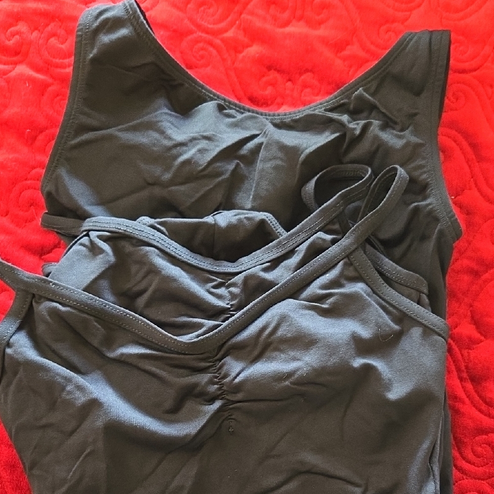Bundle Of 3 Black Dance Leotards,2 Adult Small Motionwear,1 Medium Body Wrappers